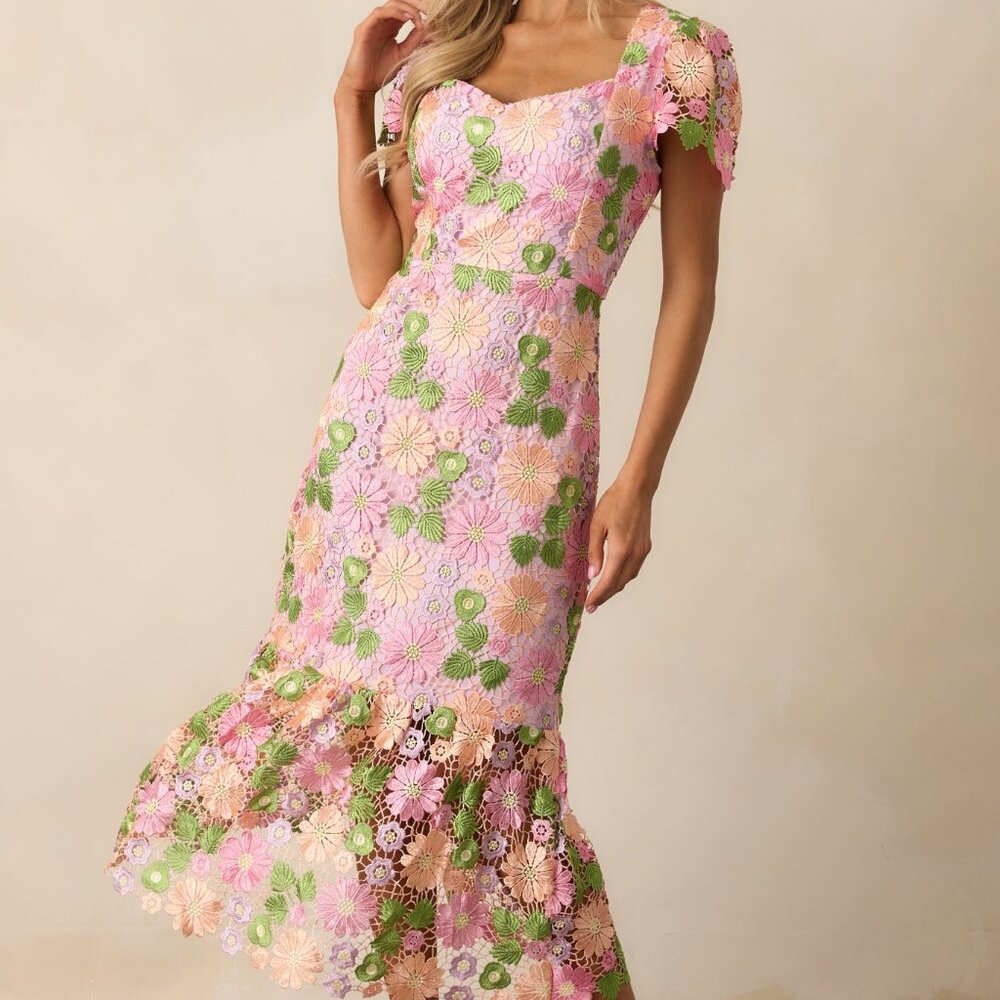 Red Dress My Debut Lavender Floral Embroidered Midi Dress Size LL / Purple